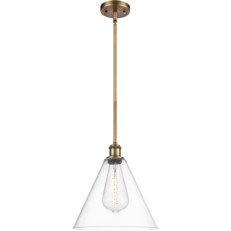 Ballston Cone 1 Light 12 inch Brushed Brass Mini Pendant Ceiling Light in Clear Glass