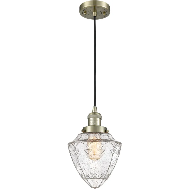 Franklin Restoration Bullet LED 7 inch Antique Brass Mini Pendant Ceiling Light in Seedy