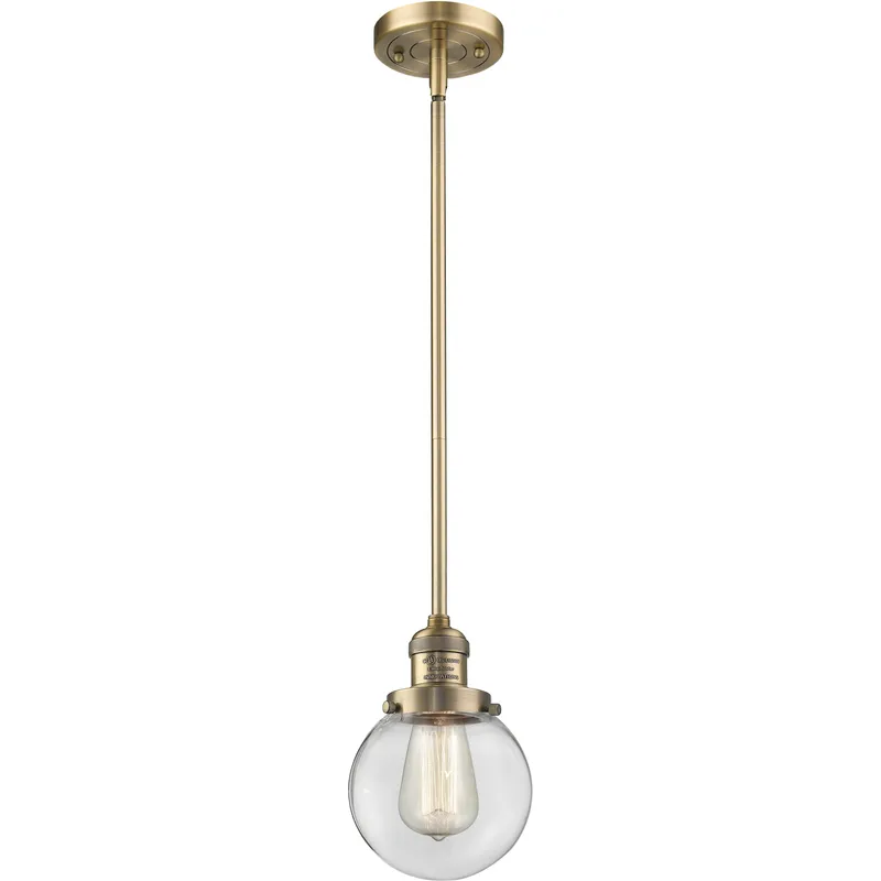 Franklin Restoration Beacon LED 6 inch Brushed Brass Mini Pendant Ceiling Light in Clear, Franklin Restoration