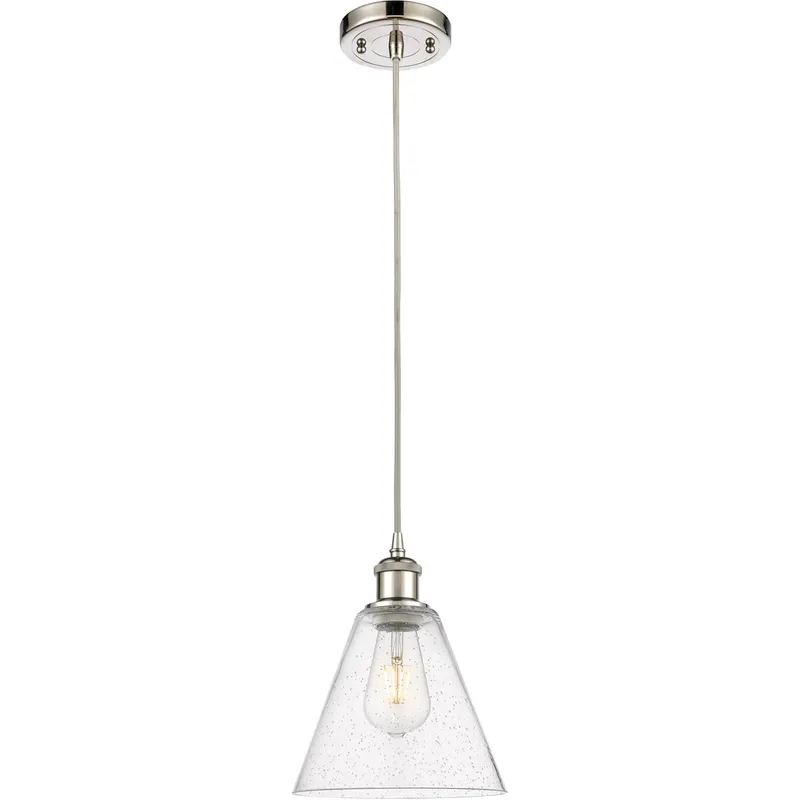 Ballston Cone 1 Light 8 inch Polished Nickel Mini Pendant Ceiling Light in Seedy Glass