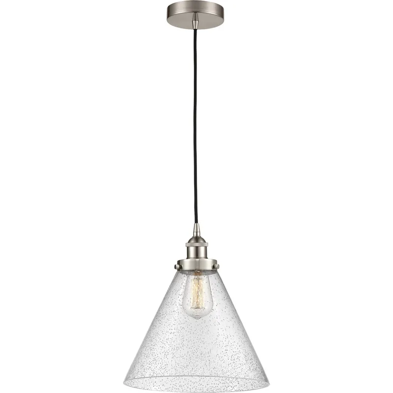 Edison Cone 1 Light 12 inch Brushed Satin Nickel Mini Pendant Ceiling Light