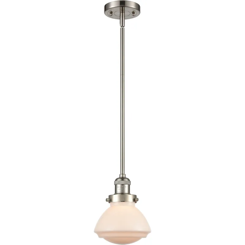 Franklin Restoration Olean LED 6.75 inch Brushed Satin Nickel Mini Pendant Ceiling Light in Matte White, Franklin Restoration