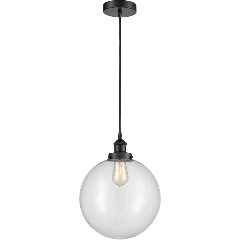 Edison Beacon LED 12 inch Matte Black Mini Pendant Ceiling Light in Clear Glass