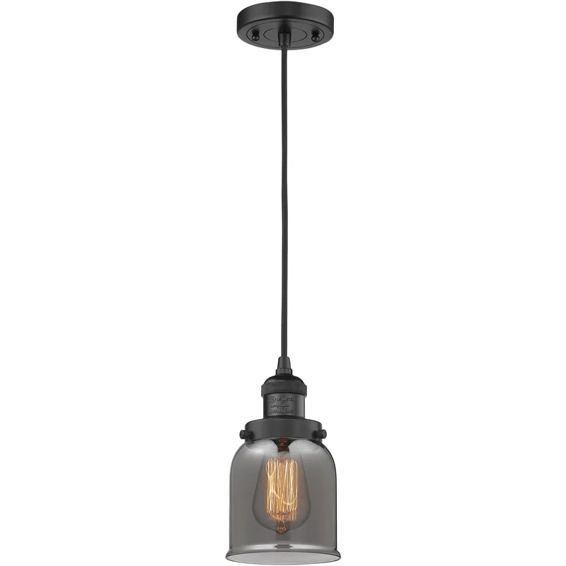 Franklin Restoration Bell LED 5 inch Matte Black Mini Pendant Ceiling Light in Light Smoke Glass, Franklin Restoration