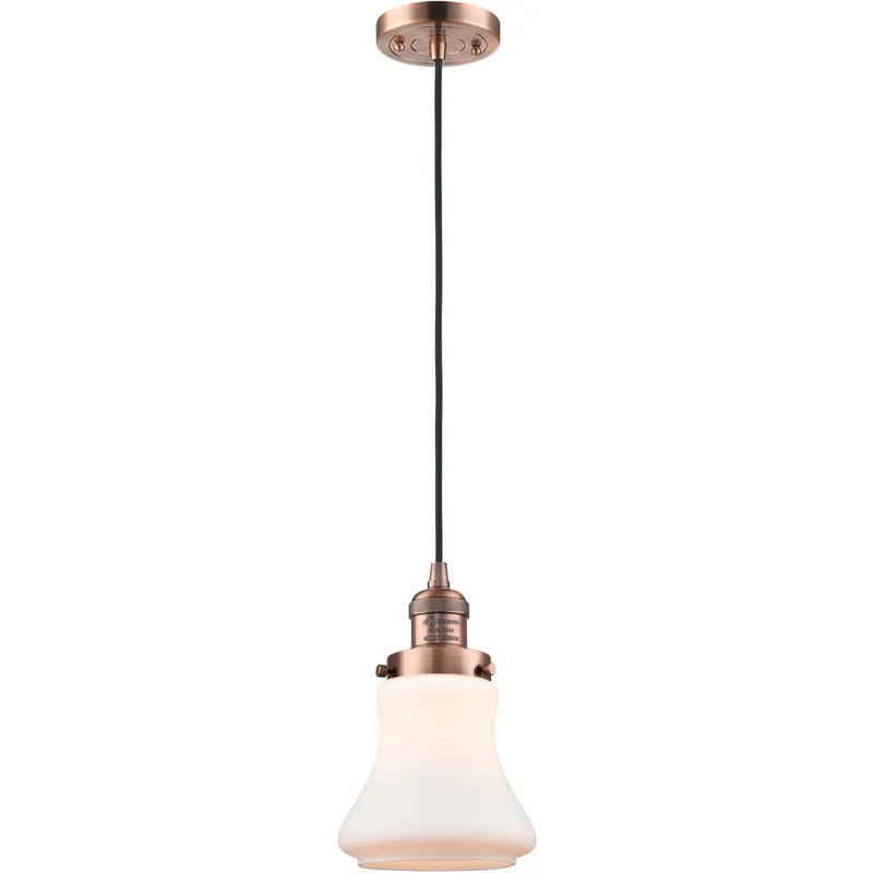 Franklin Restoration Bellmont LED 6 inch Antique Copper Mini Pendant Ceiling Light in Matte White Glass, Franklin Restoration