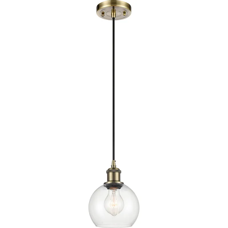 Ballston Athens 1 Light 6 inch Antique Brass Mini Pendant Ceiling Light in Clear Glass