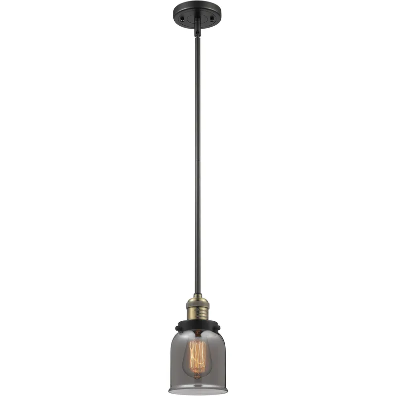 Franklin Restoration Bell LED 5 inch Black Antique Brass Mini Pendant Ceiling Light in Light Smoke Glass, Franklin Restoration