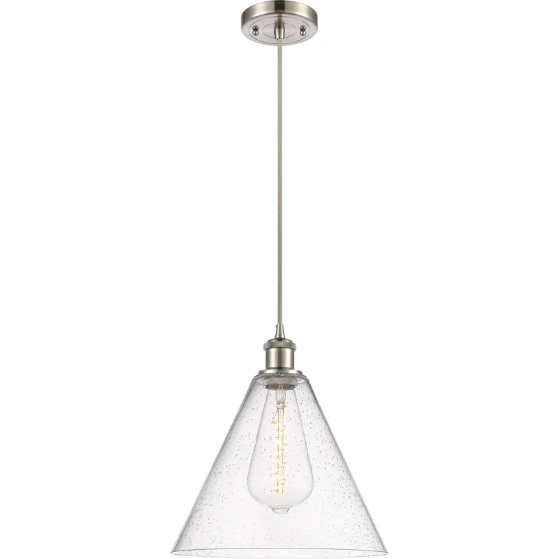 Ballston Cone 1 Light 12 inch Brushed Satin Nickel Mini Pendant Ceiling Light in Seedy Glass