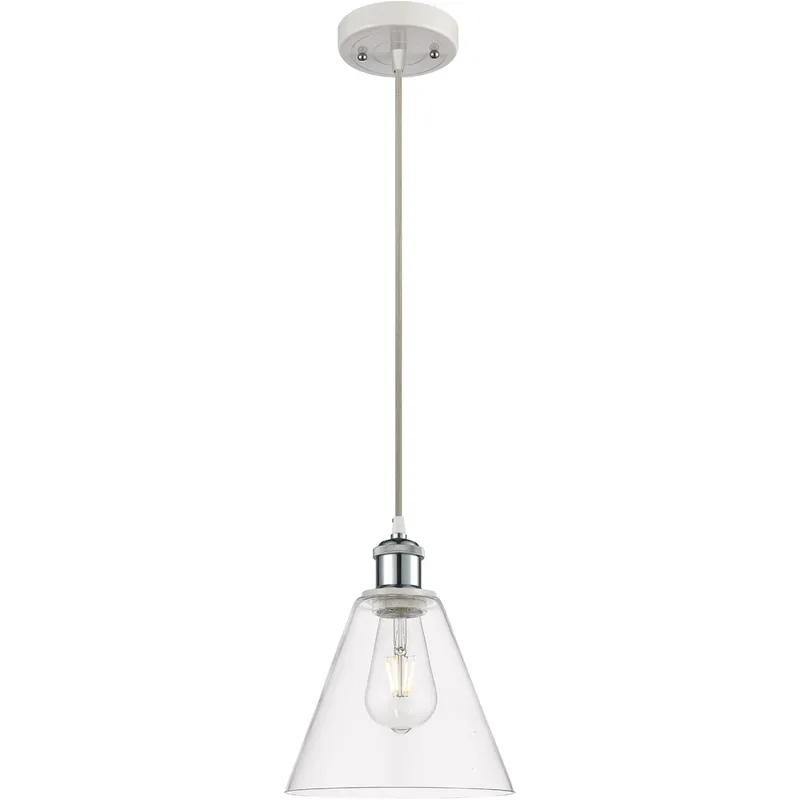 Ballston Cone 1 Light 8 inch White and Polished Chrome Mini Pendant Ceiling Light in Clear Glass
