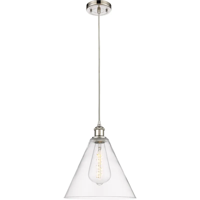 Ballston Cone 1 Light 12 inch Polished Nickel Mini Pendant Ceiling Light in Clear Glass