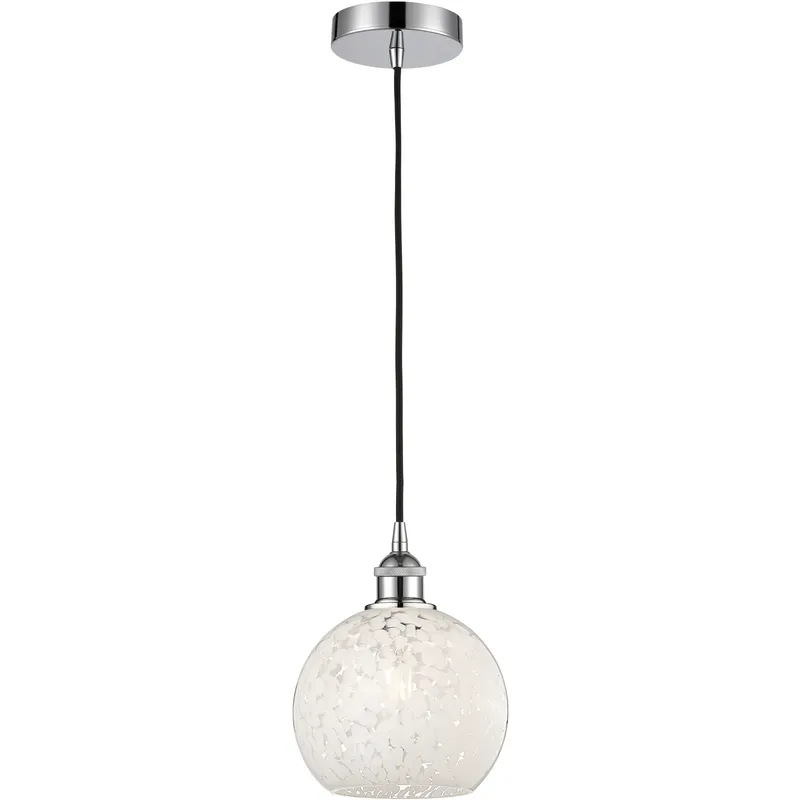 Edison White Mouchette 1 Light 8 inch Polished Chrome Cord Hung Mini Pendant Ceiling Light