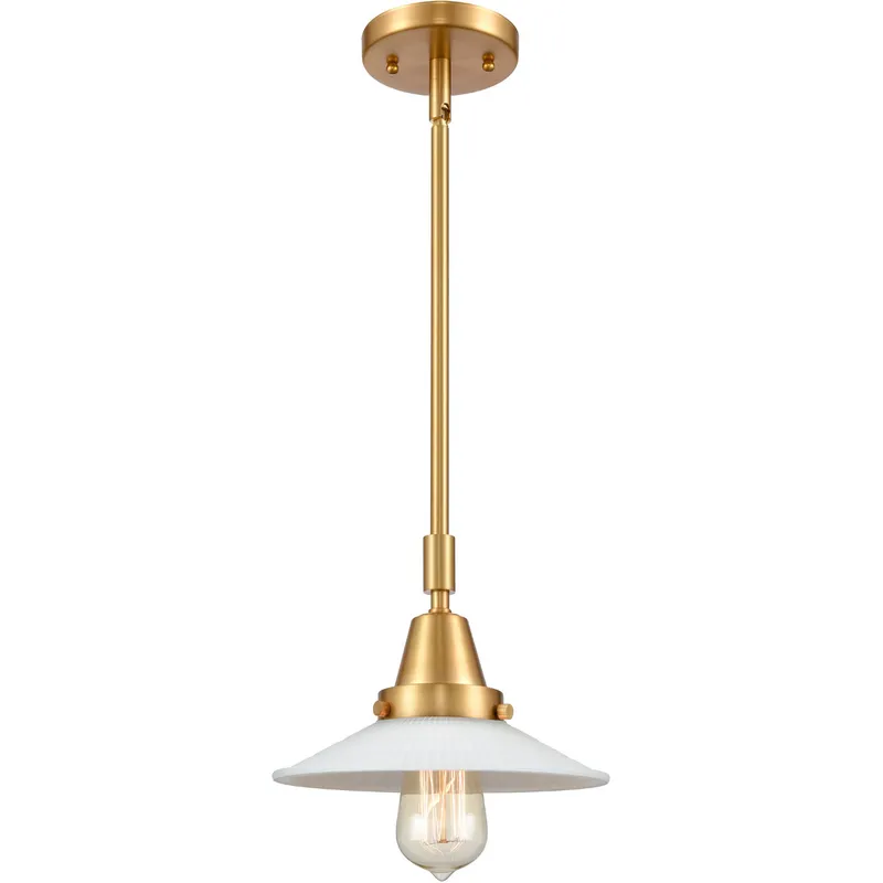 Franklin Restoration Halophane LED 8.5 inch Satin Gold Mini Pendant Ceiling Light in Matte White Halophane Glass