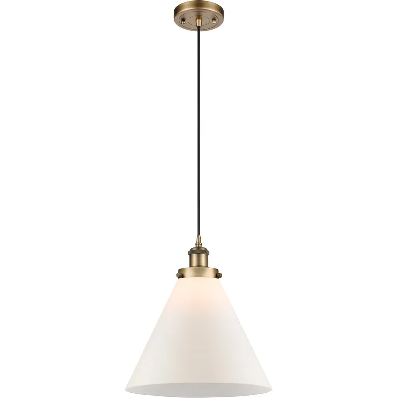 Ballston X-Large Cone LED 8 inch Brushed Brass Mini Pendant Ceiling Light in Matte White Glass, Black Textured