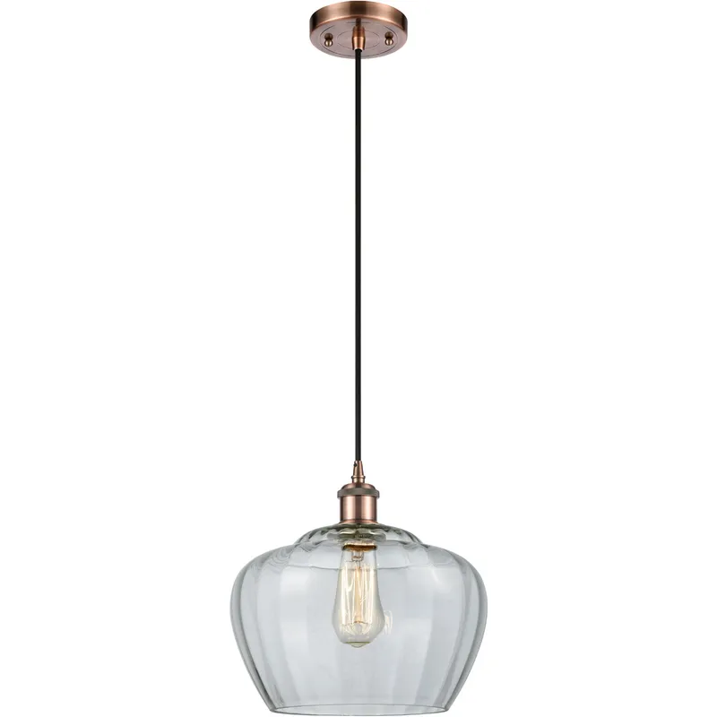 Ballston Large Fenton 1 Light 11 inch Antique Copper Mini Pendant Ceiling Light in Clear Glass, Ballston
