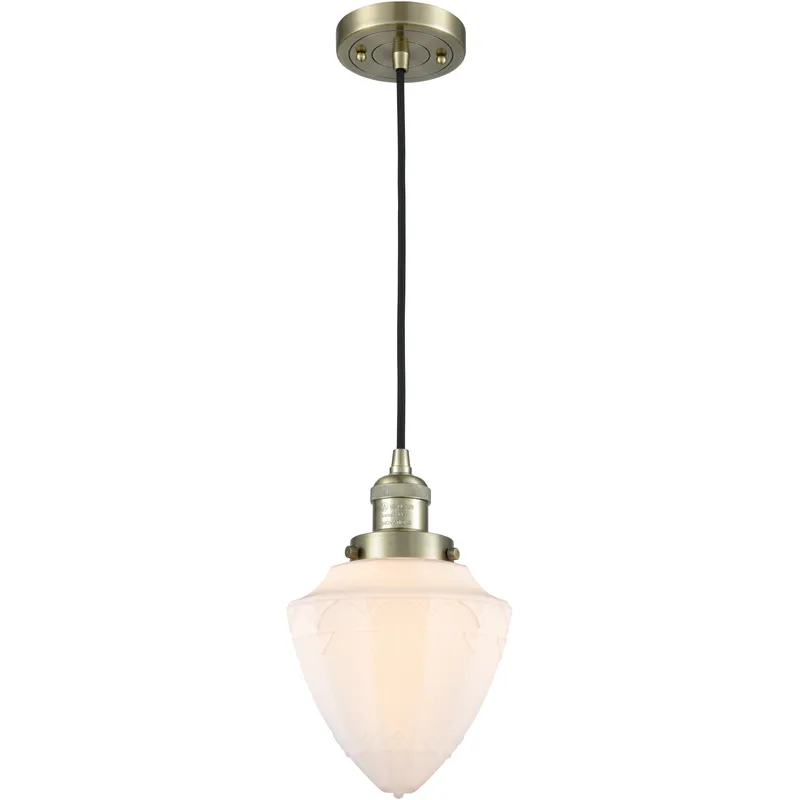 Franklin Restoration Bullet 1 Light 7 inch Antique Brass Mini Pendant Ceiling Light in Incandescent, Matte White