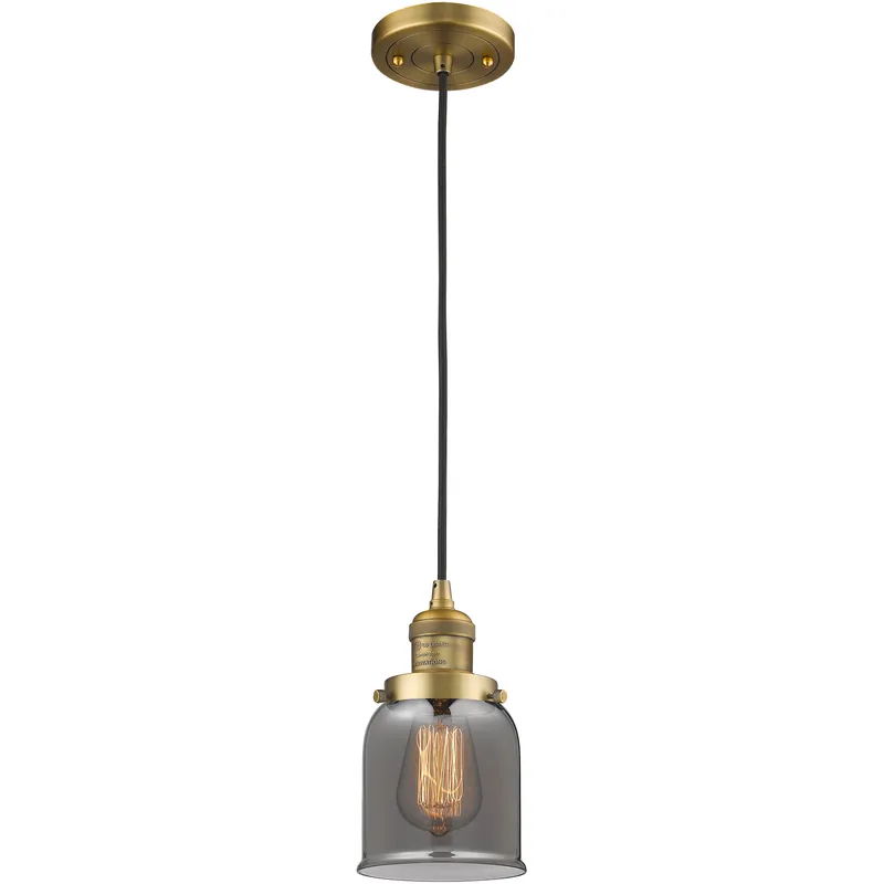 Franklin Restoration Bell 1 Light 5 inch Brushed Brass Mini Pendant Ceiling Light in Bulb Not Included, Light Smoke Glass, Franklin Restoration