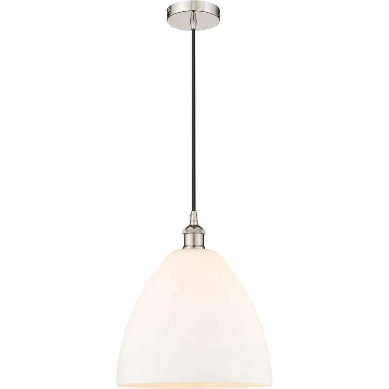 Edison Dome LED 12 inch Polished Nickel Mini Pendant Ceiling Light in Matte White Glass