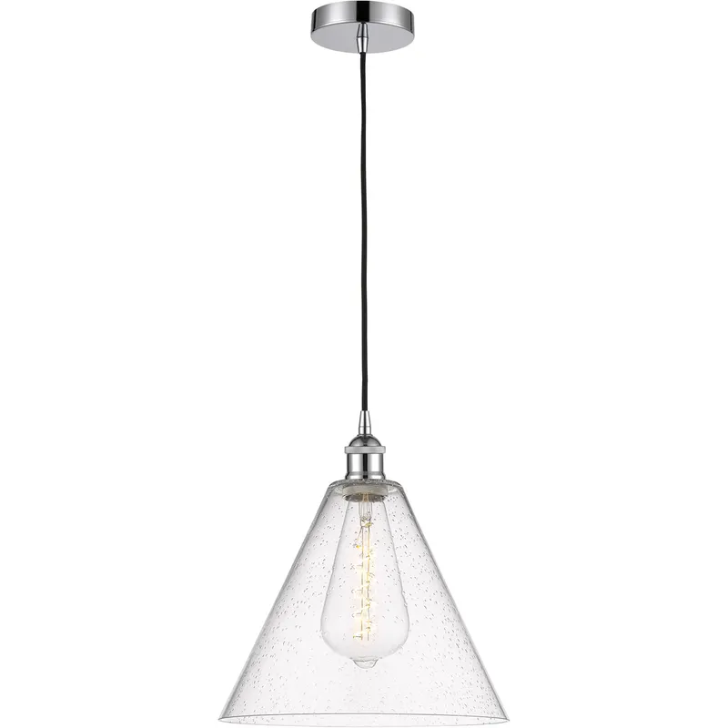 Edison Cone LED 12 inch Polished Chrome Mini Pendant Ceiling Light in Seedy Glass