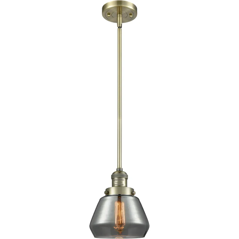 Franklin Restoration Fulton 1 Light 7 inch Antique Brass Mini Pendant Ceiling Light in Bulb Not Included, Light Smoke Glass, Franklin Restoration