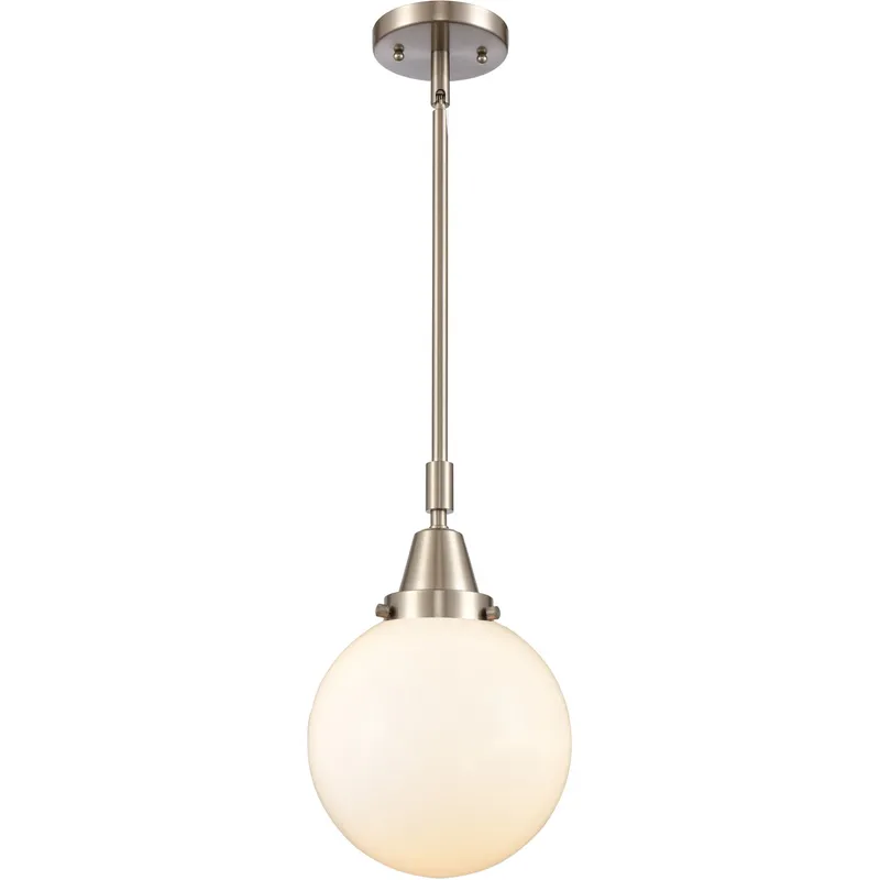 Beacon 1 Light 8 inch Brushed Satin Nickel Mini Pendant Ceiling Light in Matte White Glass