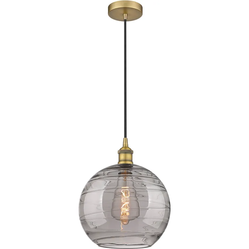 Edison Athens Deco Swirl 1 Light 12 inch Brushed Brass Cord Hung Mini Pendant Ceiling Light