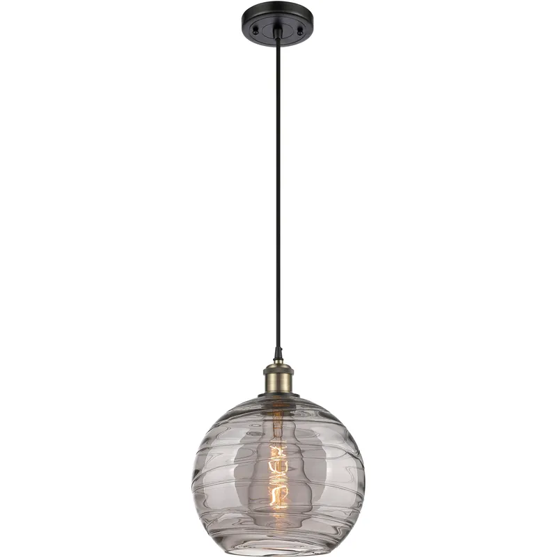 Ballston Athens Deco Swirl 1 Light 10 inch Black Antique Brass Cord Hung Mini Pendant Ceiling Light