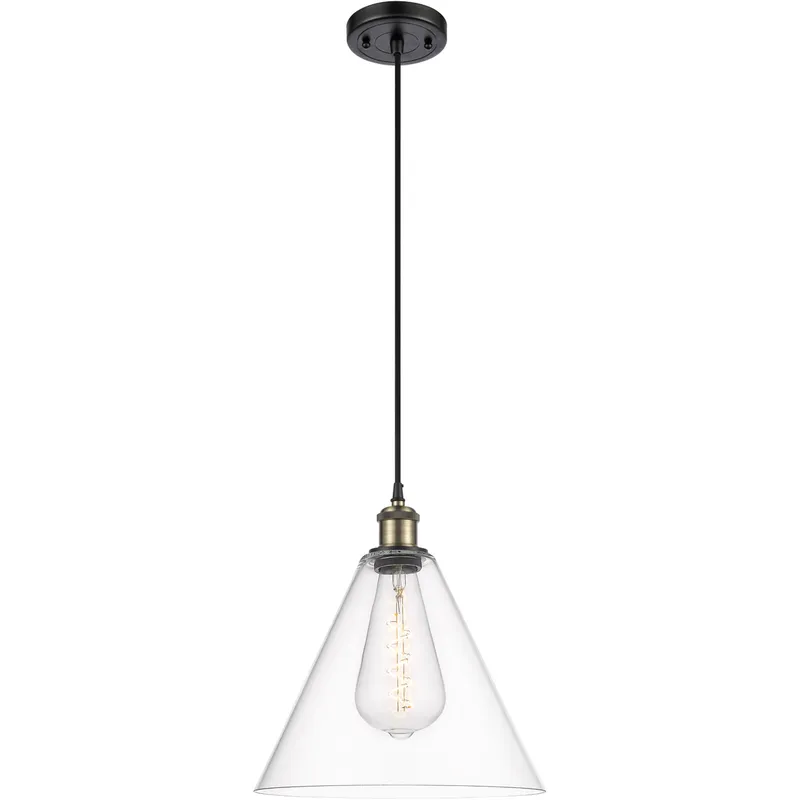 Ballston Cone 1 Light 12 inch Black Antique Brass Mini Pendant Ceiling Light in Clear Glass, Black Textured