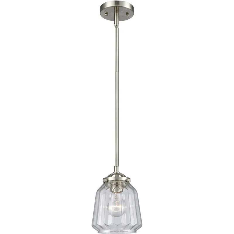 Nouveau Chatham LED 6 inch Brushed Satin Nickel Mini Pendant Ceiling Light in Clear, Nouveau