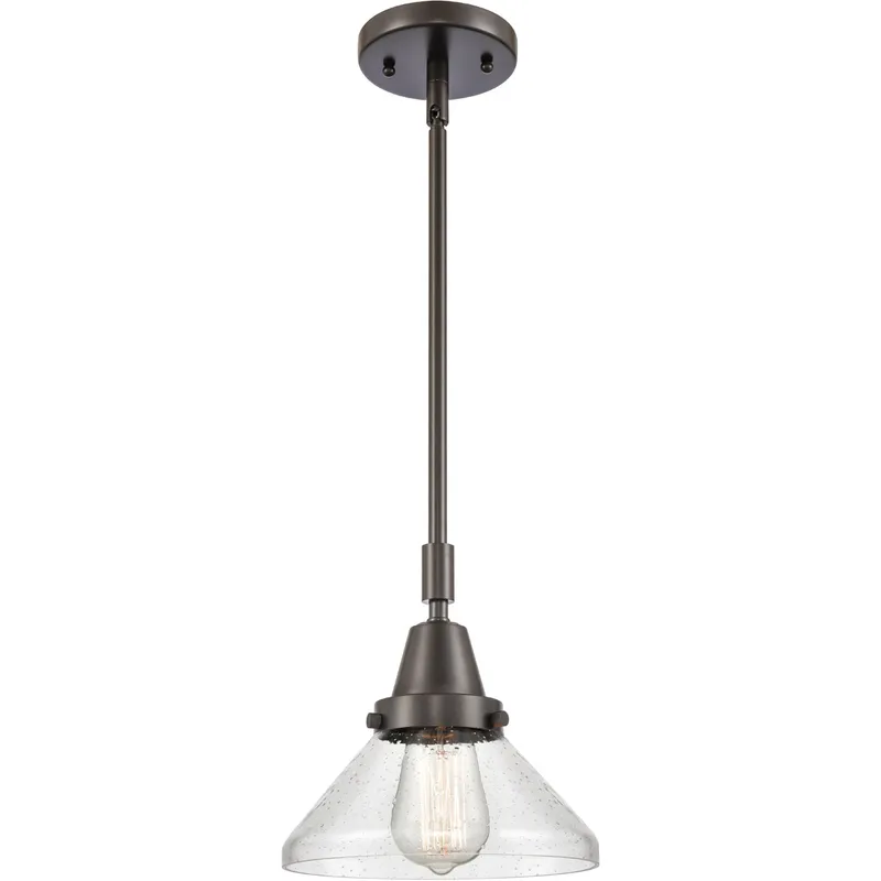 Franklin Restoration Caden LED 8 inch Oil Rubbed Bronze Mini Pendant Ceiling Light in Seedy Glass