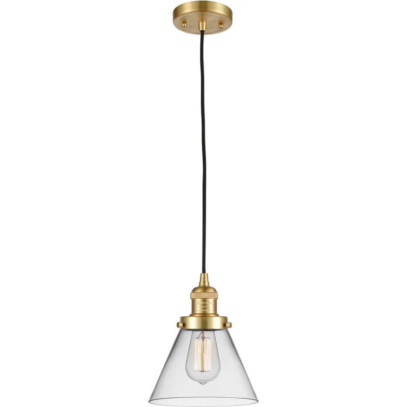 Franklin Restoration Cone 1 Light 8 inch Satin Gold Mini Pendant Ceiling Light in Incandescent, Clear, Franklin Restoration