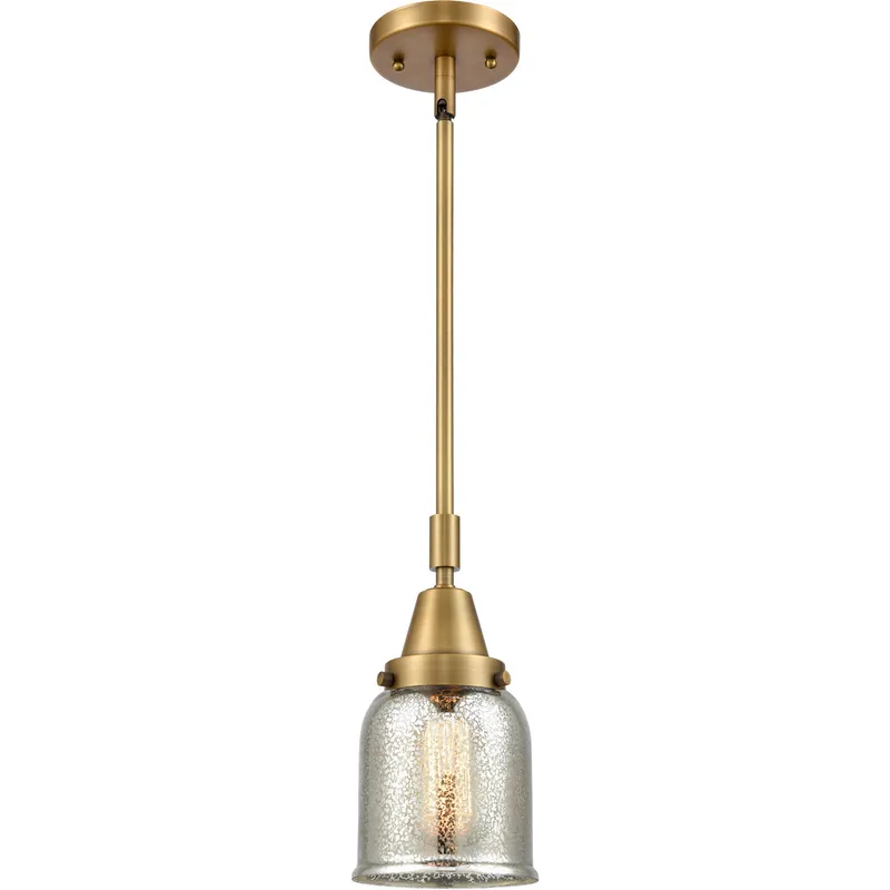 Franklin Restoration Small Bell LED 5 inch Brushed Brass Mini Pendant Ceiling Light in Silver Plated Mercury Glass