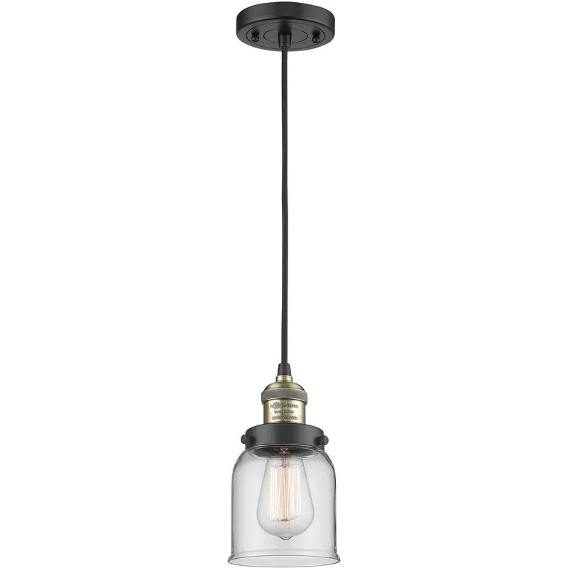 Franklin Restoration Bell 1 Light 5 inch Black Antique Brass Mini Pendant Ceiling Light in Incandescent, Clear, Franklin Restoration