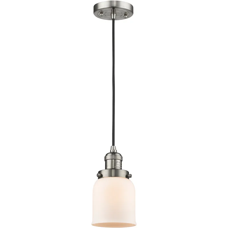 Franklin Restoration Bell 1 Light 5 inch Brushed Satin Nickel Mini Pendant Ceiling Light in Incandescent, Matte White, Franklin Restoration