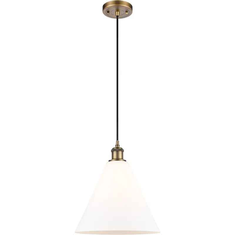 Ballston Cone 1 Light 12 inch Brushed Brass Mini Pendant Ceiling Light in Matte White Glass