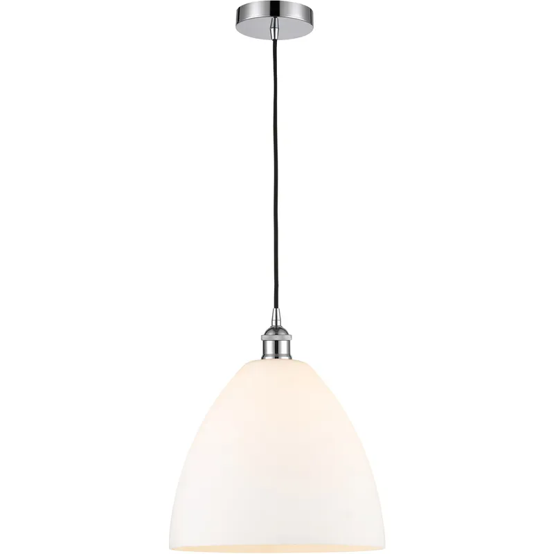 Edison Dome LED 12 inch Polished Chrome Mini Pendant Ceiling Light in Matte White Glass