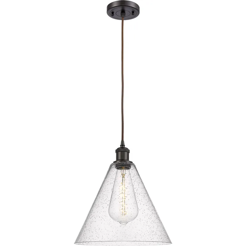 Ballston Cone 1 Light 12 inch Oil Rubbed Bronze Mini Pendant Ceiling Light in Seedy Glass