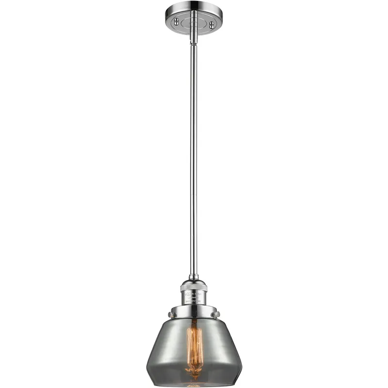 Franklin Restoration Fulton LED 7 inch Polished Chrome Mini Pendant Ceiling Light in Light Smoke Glass, Franklin Restoration