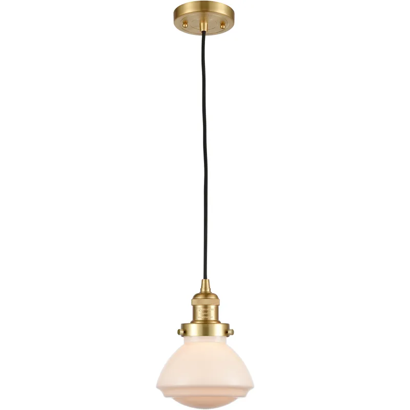 Franklin Restoration Olean 1 Light 6.75 inch Satin Gold Mini Pendant Ceiling Light in Incandescent, Matte White, Franklin Restoration