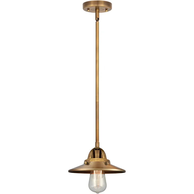 Nouveau 2 Railroad 1 Light 8 inch Brushed Brass Mini Pendant Ceiling Light in Incandescent