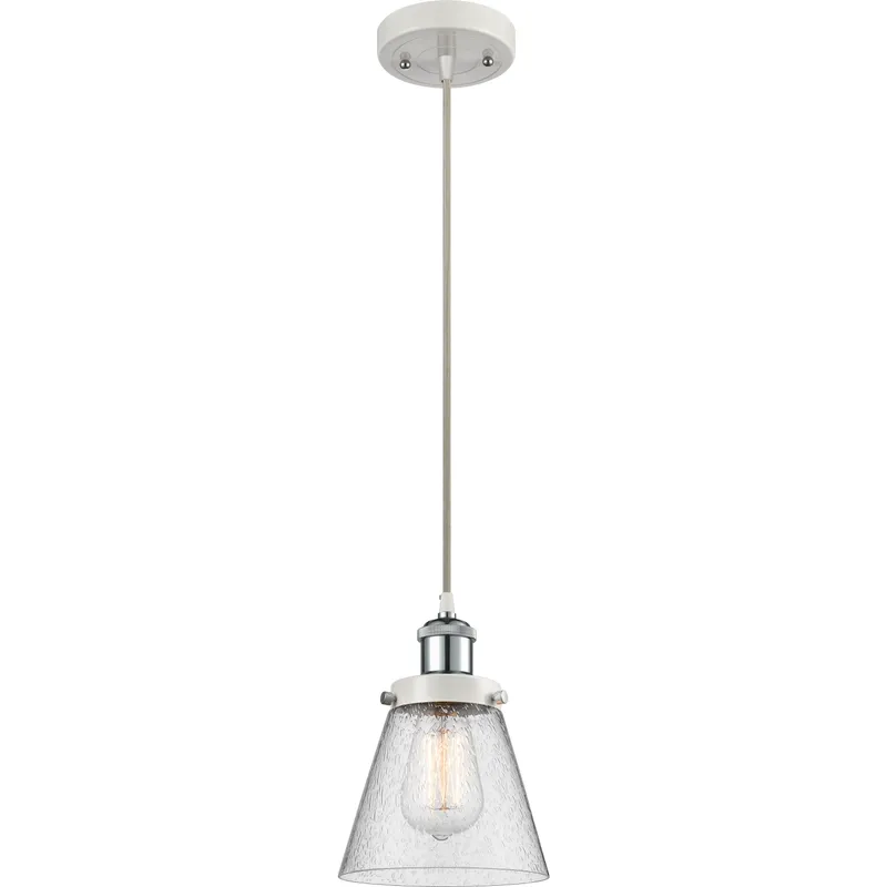 Ballston Small Cone LED 6 inch White and Polished Chrome Mini Pendant Ceiling Light in Seedy Glass