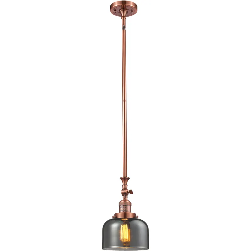 Franklin Restoration Bell LED 8 inch Antique Copper Mini Pendant Ceiling Light in Light Smoke Glass, Franklin Restoration