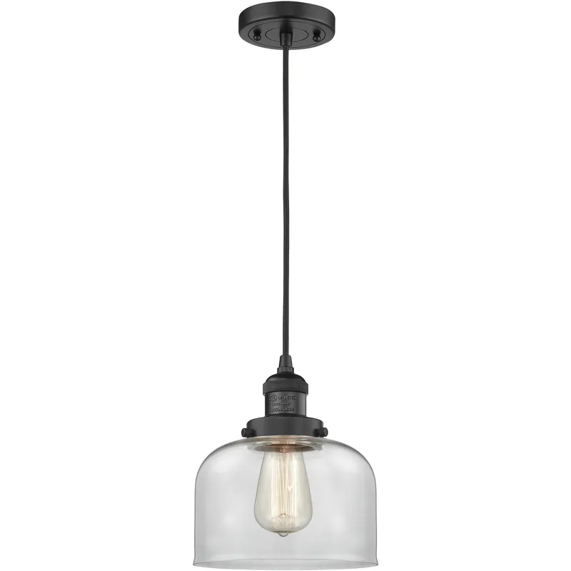 Franklin Restoration Bell 1 Light 8 inch Matte Black Mini Pendant Ceiling Light in Incandescent, Clear, Franklin Restoration