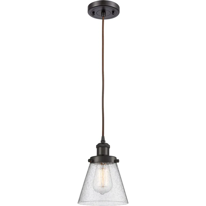 Ballston Small Cone LED 6 inch Oil Rubbed Bronze Mini Pendant Ceiling Light in Seedy Glass, Ballston