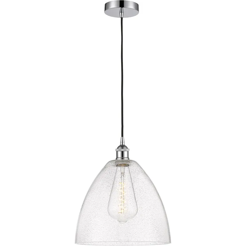 Edison Dome LED 12 inch Polished Chrome Mini Pendant Ceiling Light in Seedy Glass