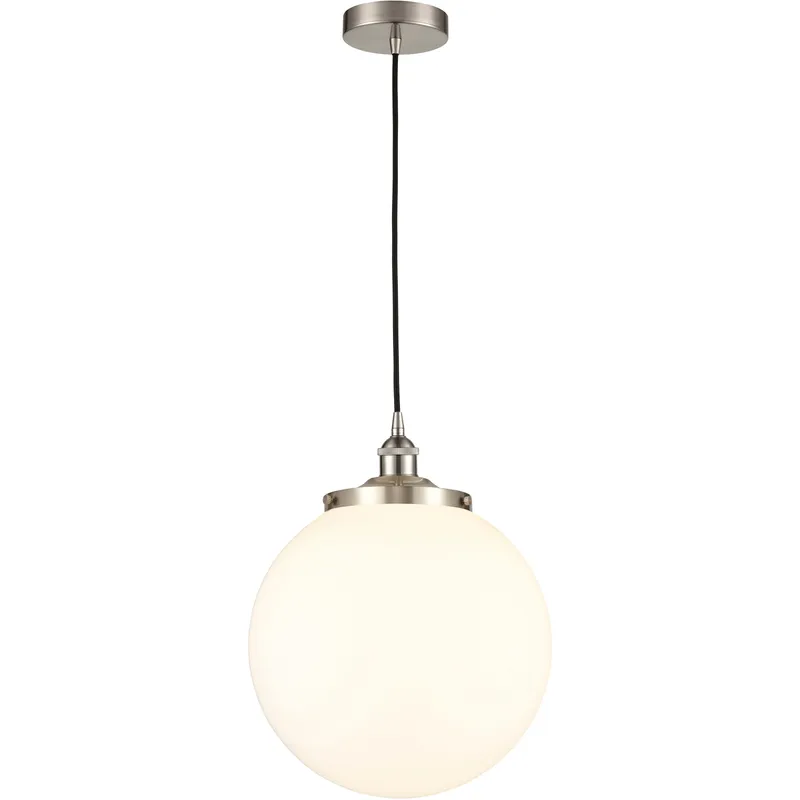 Beacon 1 Light 13.75 inch Brushed Satin Nickel Mini Pendant Ceiling Light in Matte White Glass