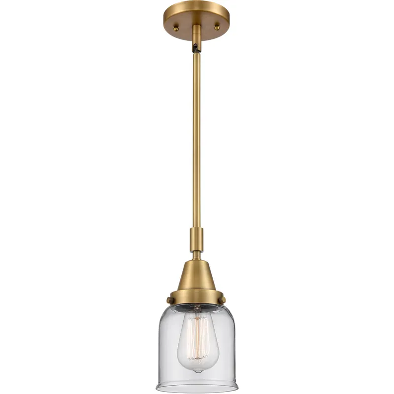 Franklin Restoration Small Bell LED 5 inch Brushed Brass Mini Pendant Ceiling Light in Clear Glass