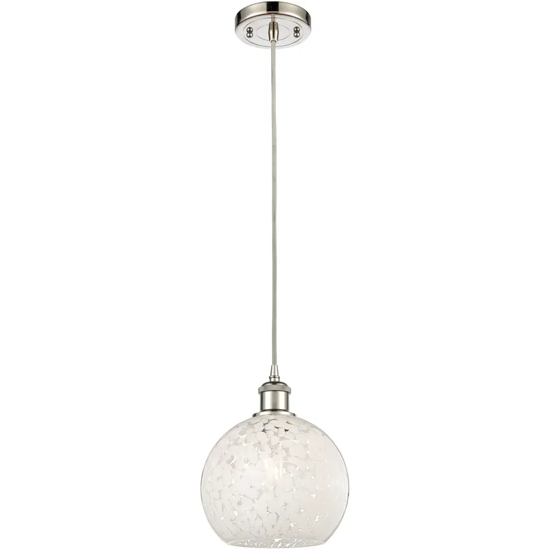 Ballston White Mouchette 1 Light 8 inch Polished Nickel Cord Hung Mini Pendant Ceiling Light
