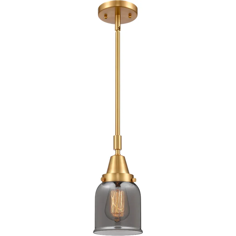 Franklin Restoration Small Bell LED 5 inch Satin Gold Mini Pendant Ceiling Light in Plated Smoke Glass