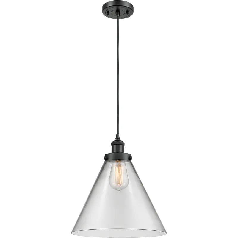 Ballston X-Large Cone LED 8 inch Matte Black Mini Pendant Ceiling Light in Clear Glass, Black Textured