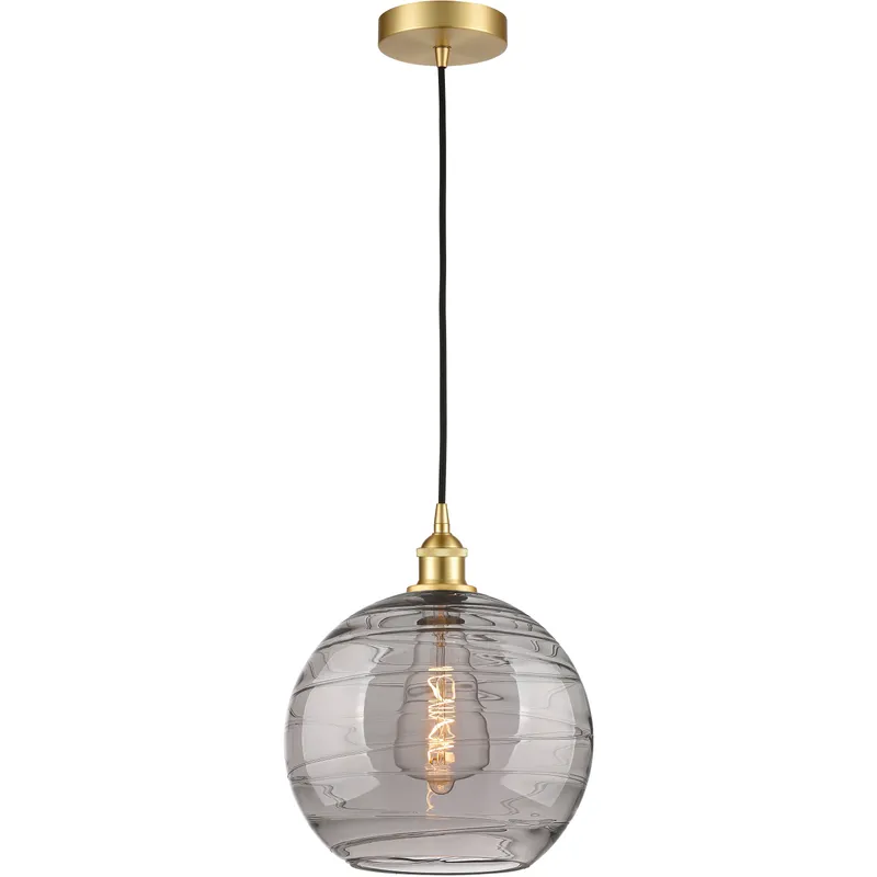 Edison Athens Deco Swirl 1 Light 12 inch Satin Gold Cord Hung Mini Pendant Ceiling Light